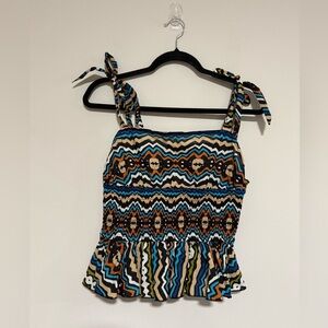 Elizabeth James the Label Gigi Top Ikat Stripe Size Medium Hand Printed Boho